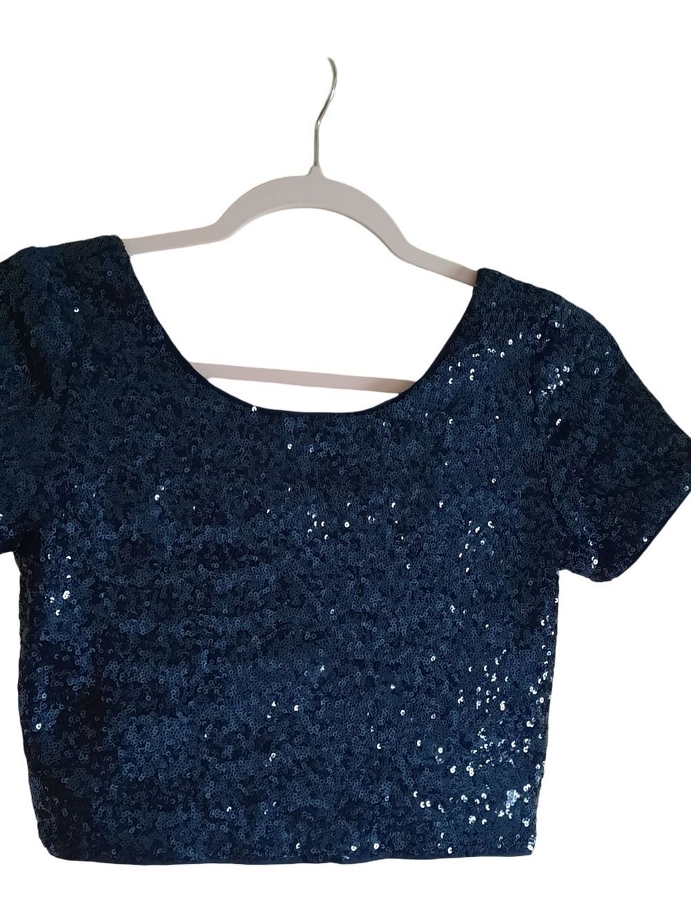 Forever 21 Navy Sequin Short Sleeve Crop Top